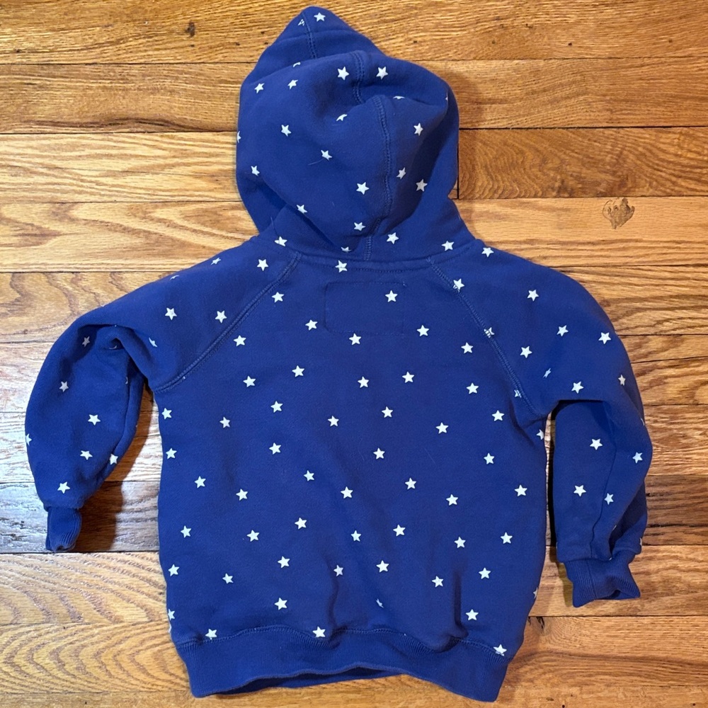 Mini Boden Blue Stars Hoodie with Red Lined Hood and Owl Appliqué - Picture 4 of 7